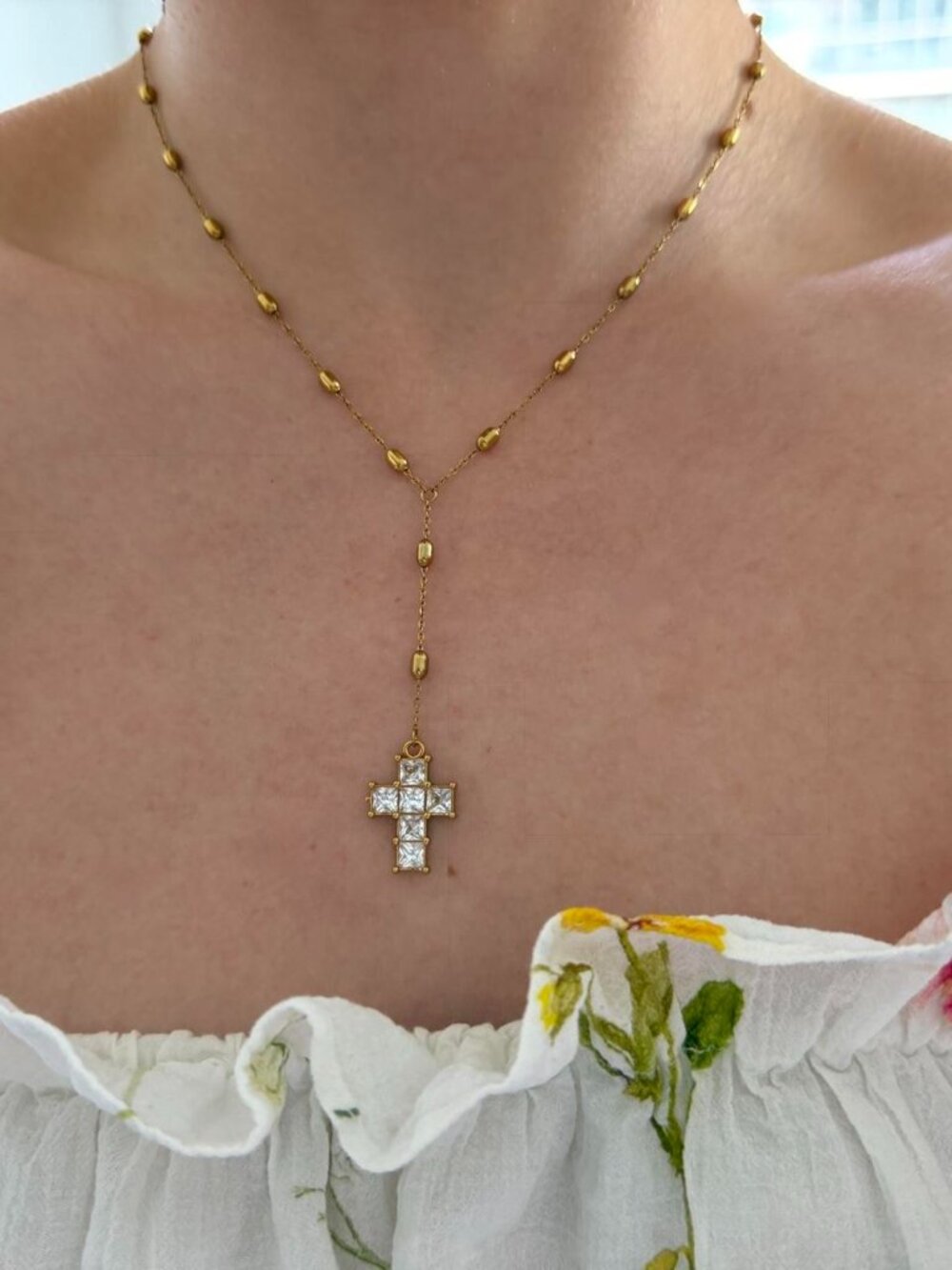 Sku0659 Gold chain necklace pendant diamond cross zircon stones  Stainless steel